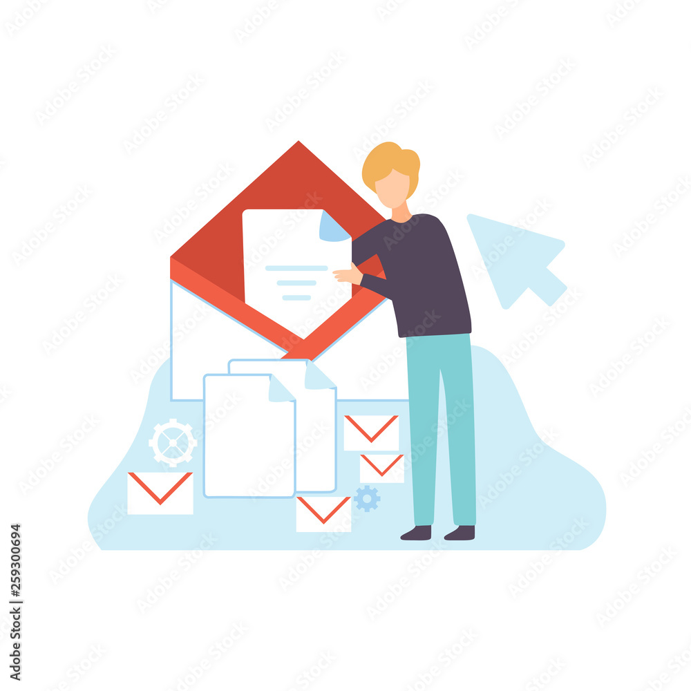 Man Create Website Content, Technology Process of Software Development, Social Media Marketing Vector Illustration Man Create Website Content, Technology Process of Software Development, Social Media Marketing Vector Illustration