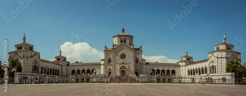 CHELYABINSK, RUSSIA - June 07,2017 Milan, Italy. Famous landmark - old grave at the Monumental Cemetery (Cimitero Monumentale). Famedio chapel at the Monumental Cemetery. photo