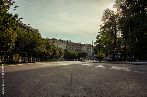 The street with ancient buildings in the center of Milan, Italy © Evgeniy