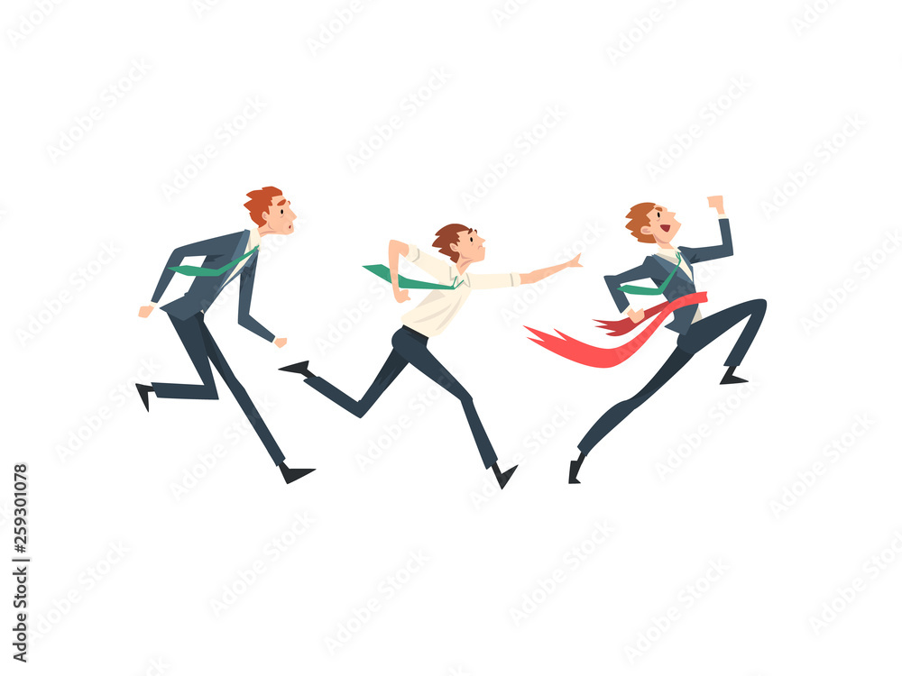 Business People Running To Finish Line, Team Leader Business Competition, Businessmen Competing Among Themselves, Leadership and Teamwork Vector Illustration Business People Running To Finish Line, Team Leader Business Competition, Businessmen Competing Among Themselves, Leadership and Teamwork Vector Illustration