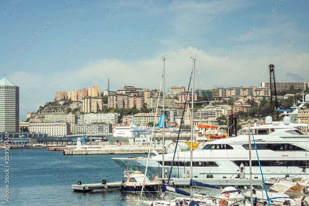 panoramic view of old port in Genoa
