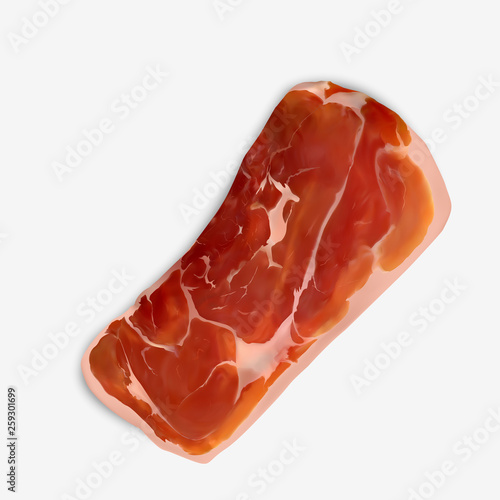 Thin Slice of Spanish Serrano Ham. Delicious traditional gourmet aromatic Dry Cured Pork Ham Slice