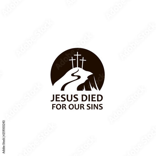 Fotografie black icon of jesus golgotha hill with crosses isolated on white background