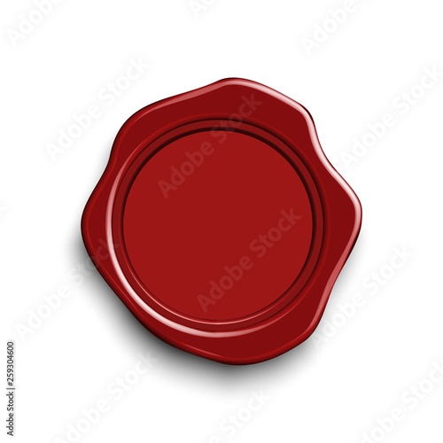 Realistic stamp wax seal. Rubber vintage red sealing wax. Template design for sign empty envelope, diploma, certificate, document.