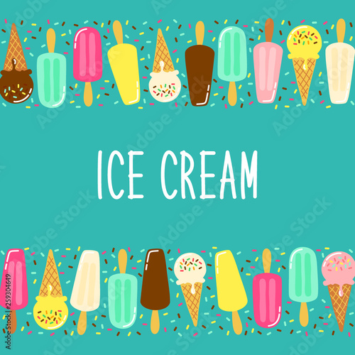 Cute Ice Cream collection background in vivid tasty colors ideal for banners, package etc