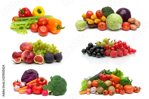 vegetables  fruits and berries on a white background. horizontal photo.