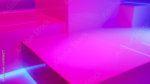 Product display podium with smoke and purple neon light ,abstract background,ultraviolet concept,3d render