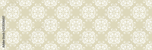 Floral seamless background. White design on long olive green backdrop