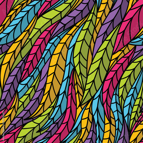 Seamless pattern. Leaves or waves theme. Colorful hand drawn illustration.