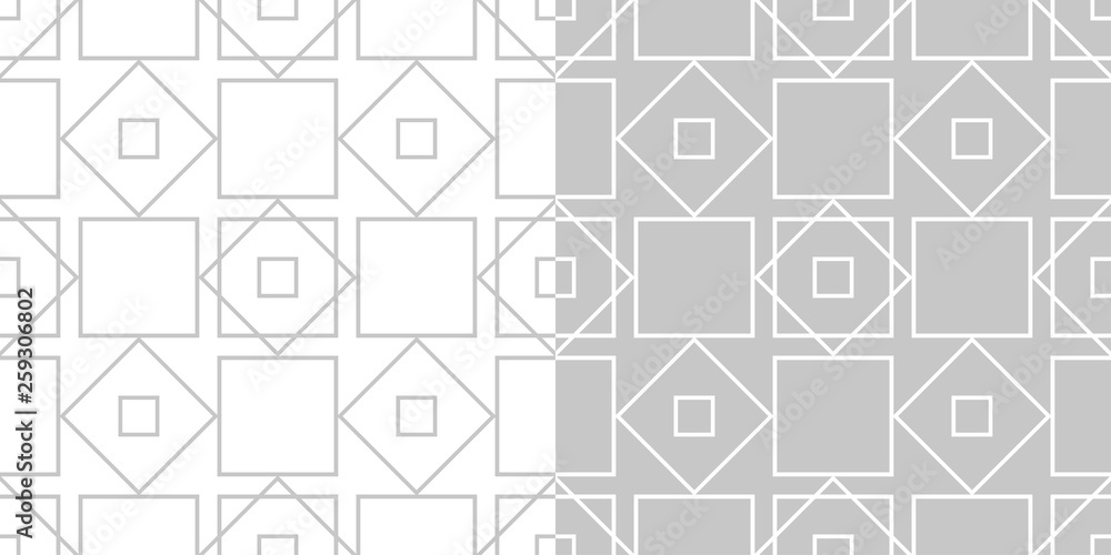 Geometric seamless patterns. White and gray square backgrounds compilation Geometric seamless patterns. White and gray square backgrounds compilation