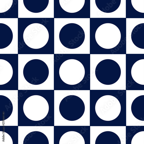 Geometric seamless pattern. White round design on dark blue background