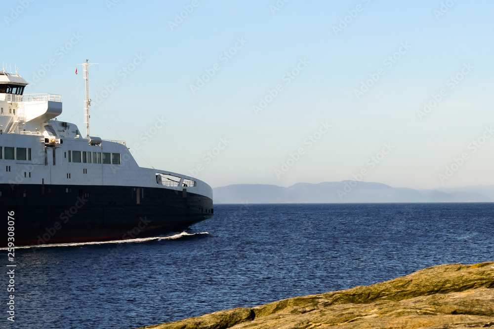 Passenger ferry in the North Sea. Norway. Journey through the fjords.