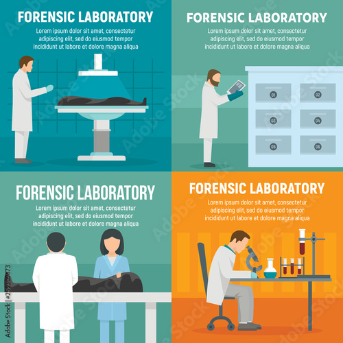 Forensic laboratory banner set. Flat illustration of forensic laboratory vector banner set for web design