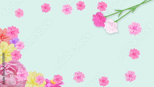 花に囲まれた背景 (母の日、 誕生日、バレンタインデー、クリスマス)