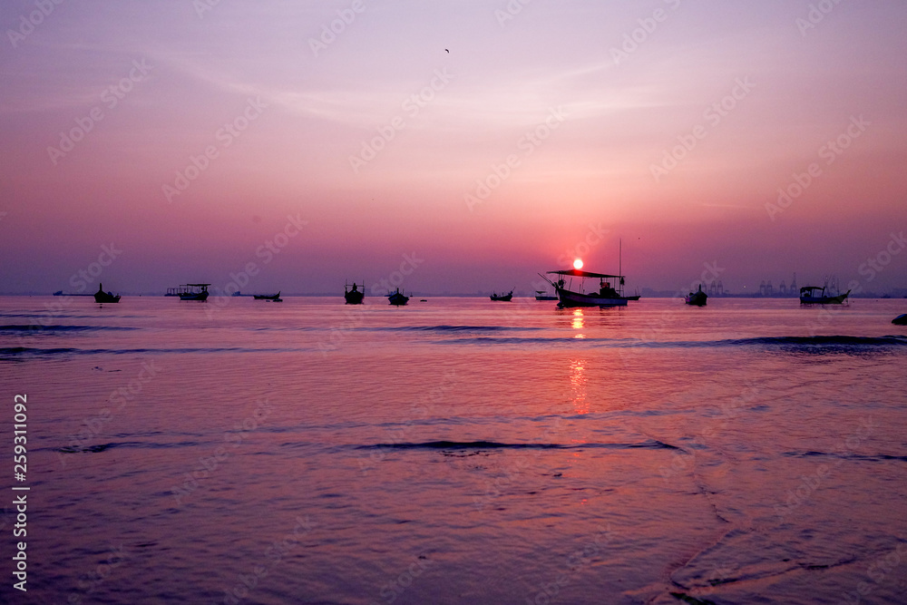 Beautiful sunrise near the beach in Penang Malaysia early in the morning