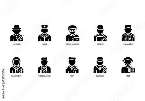 Jobs and occupations icons set