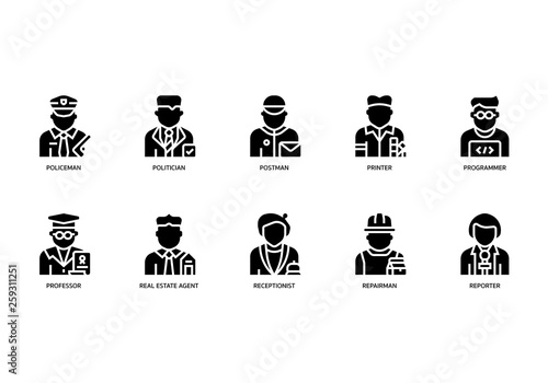 Jobs and occupations icons set photo