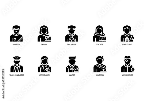 Jobs and occupations icons set