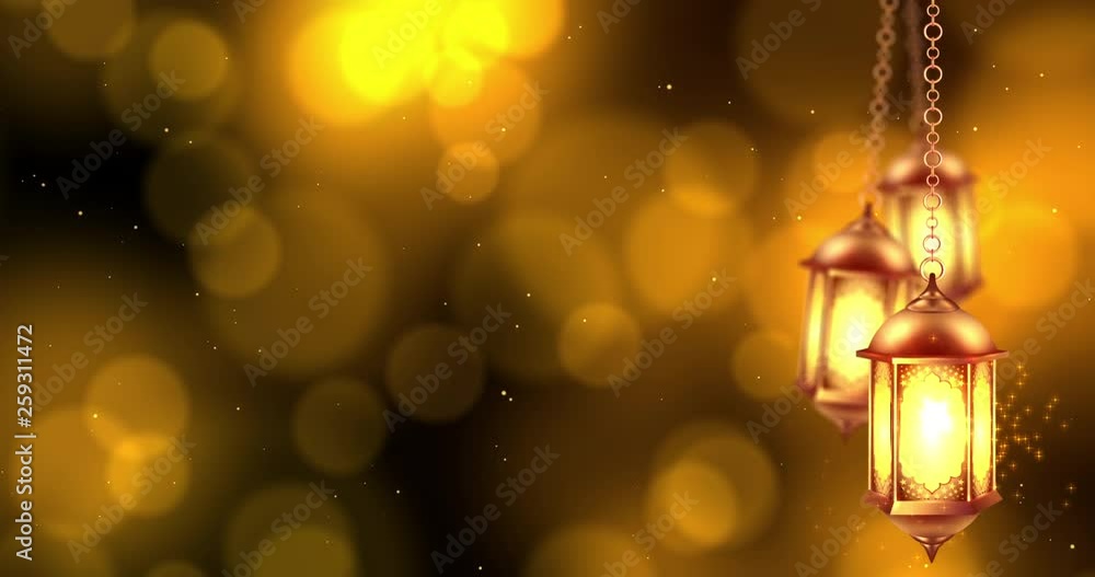 Ramadan candle lantern string hanging on bokeh background Ramadan candle lantern string hanging on bokeh background