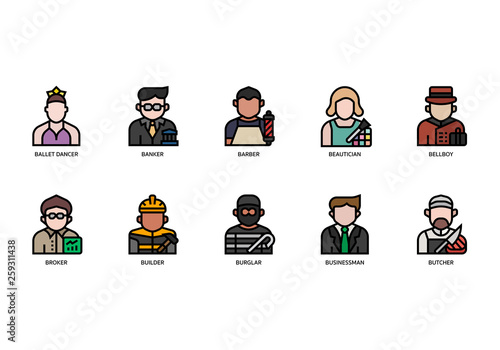 Jobs and occupations icons set
