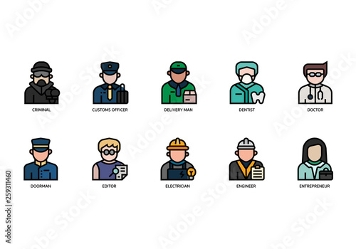 Jobs and occupations icons set