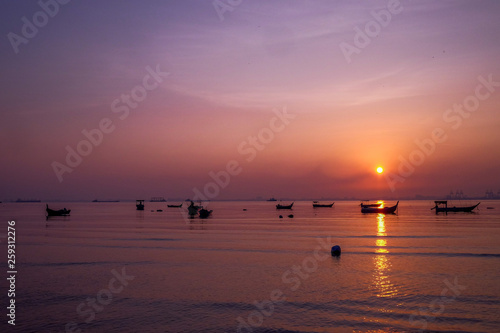 Beautiful Silhouette view during sunrise near the beach in Penang Malaysia