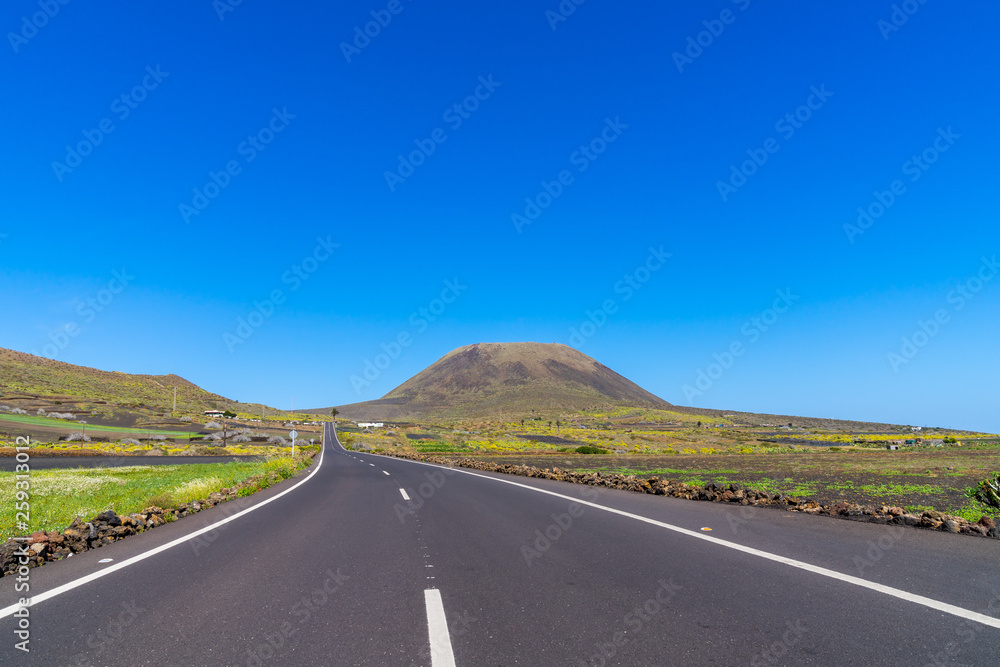 Spain, Lanzarote, Endless road to volcano monte corona near haria