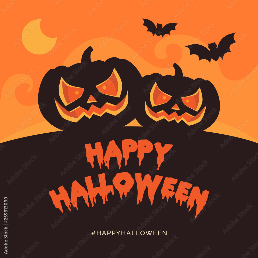 Happy halloween card with pumpkins Happy halloween card with pumpkins