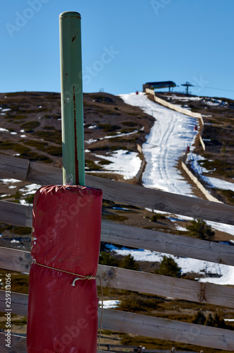 Uncovered ski tracks of snow in the mountains. Javalambre, Spain photo