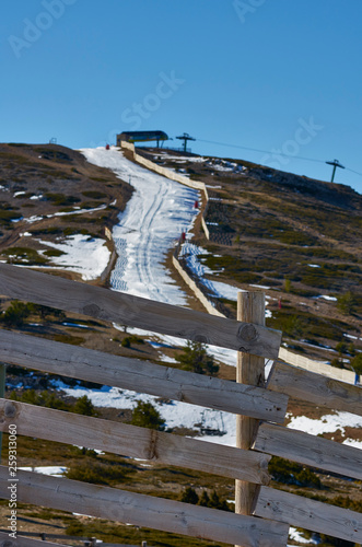 Uncovered ski tracks of snow in the mountains. Javalambre, Spain photo