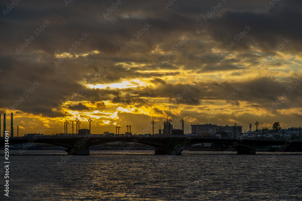 Saint Petersburg. Sunset. Neva river.
