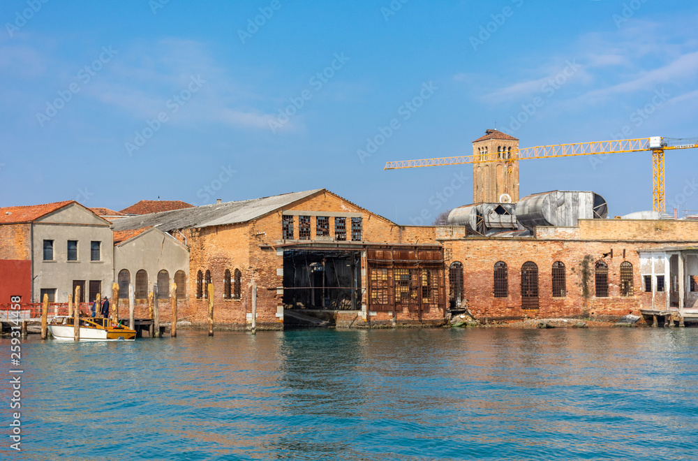 Italy, Venice, Murano, view of ancient glass furnaces