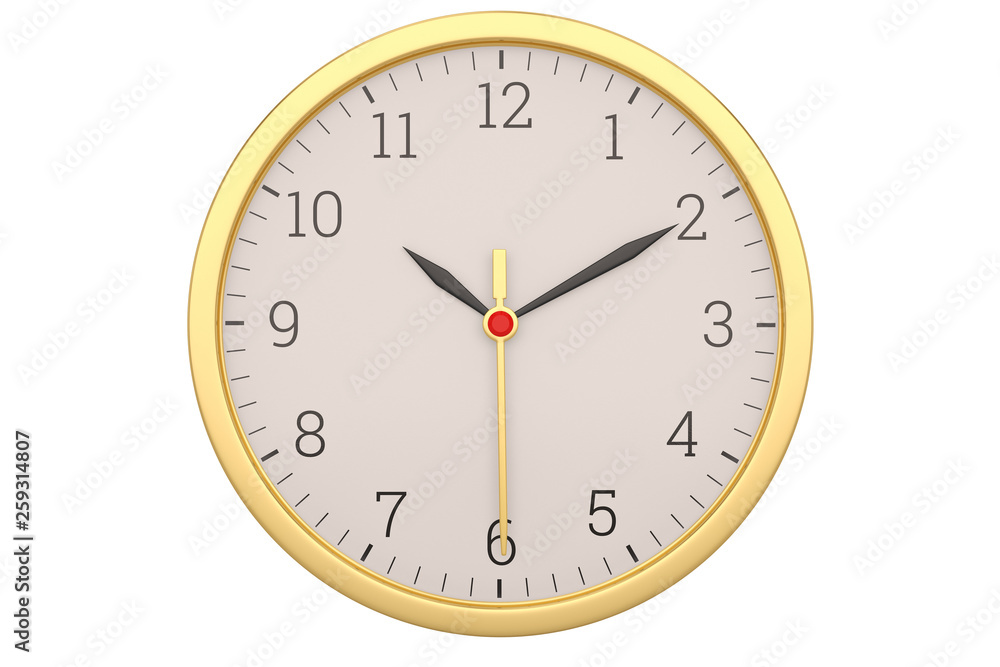 Gold clock isolated on white background. 3D illustration. Gold clock isolated on white background. 3D illustration.