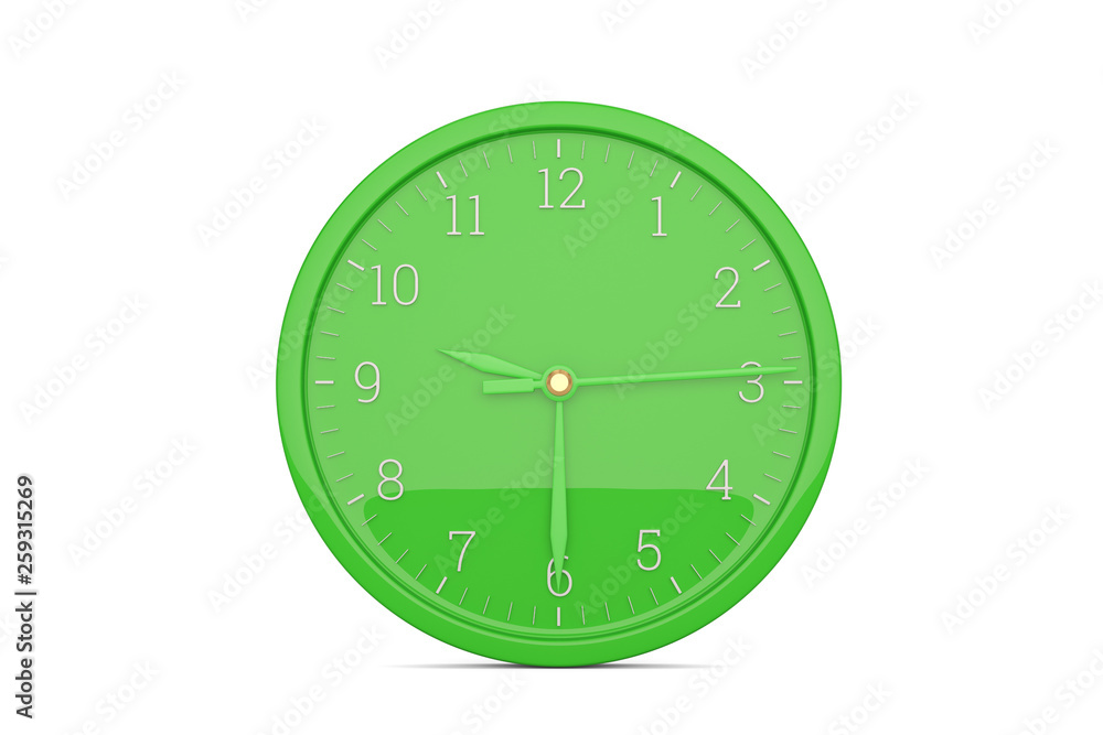 Big green clock isolated on white background. 3D illustration. Big green clock isolated on white background. 3D illustration.