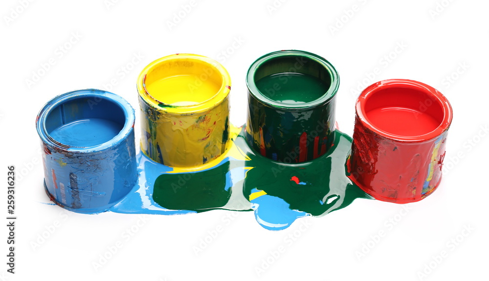 Open paint cans isolated on white background Open paint cans isolated on white background