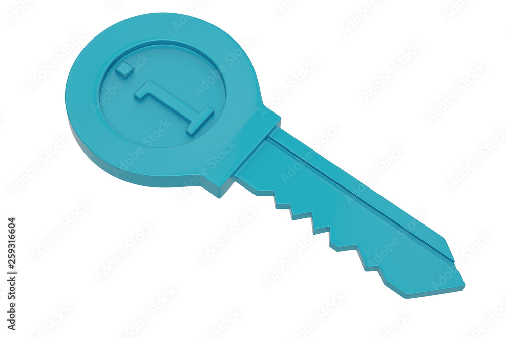 Blue key symbol isolated on white background. 3D illustration. Blue key symbol isolated on white background. 3D illustration.