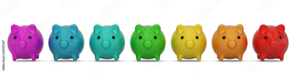 Colourful piggy bank isolated on white background. 3D illustration. Colourful piggy bank isolated on white background. 3D illustration.