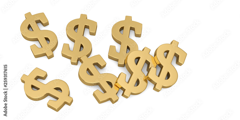 Gold dollar sign isolated on white background. 3D illustration. Gold dollar sign isolated on white background. 3D illustration.