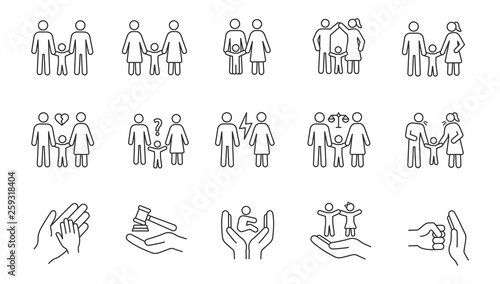 Child custody linear icons set