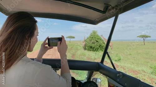Wallpaper Mural Woman on a safari trip in Masai Mara spotting giraffes Torontodigital.ca