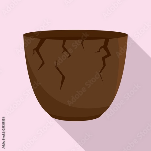 Stone age cracked pot icon. Flat illustration of stone age cracked pot vector icon for web design