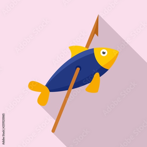 Stone age fish in arrow icon. Flat illustration of stone age fish in arrow vector icon for web design