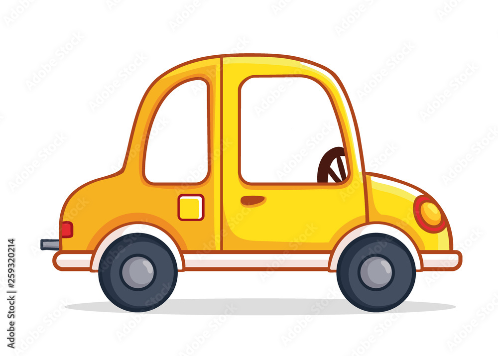 Yellow car in cartoon style. Vector. Illustration on white background