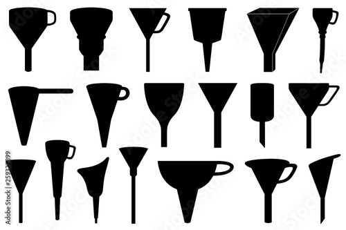 Set of different funnels isolated on white