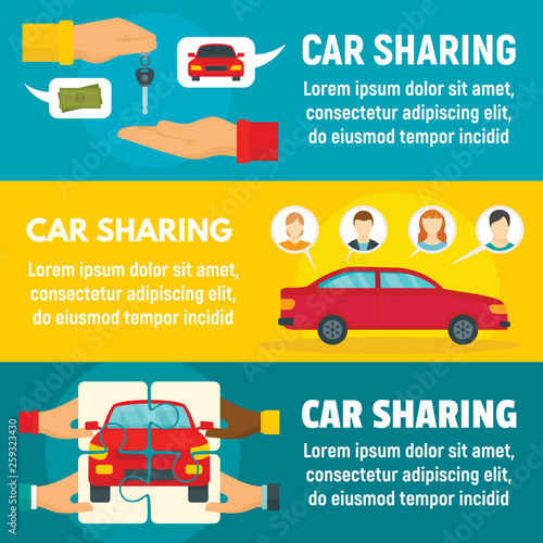 Car sharing banner set. Flat illustration of car sharing vector banner set for web design