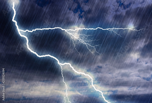 rain storm backgrounds with lightning in cloudy weather
