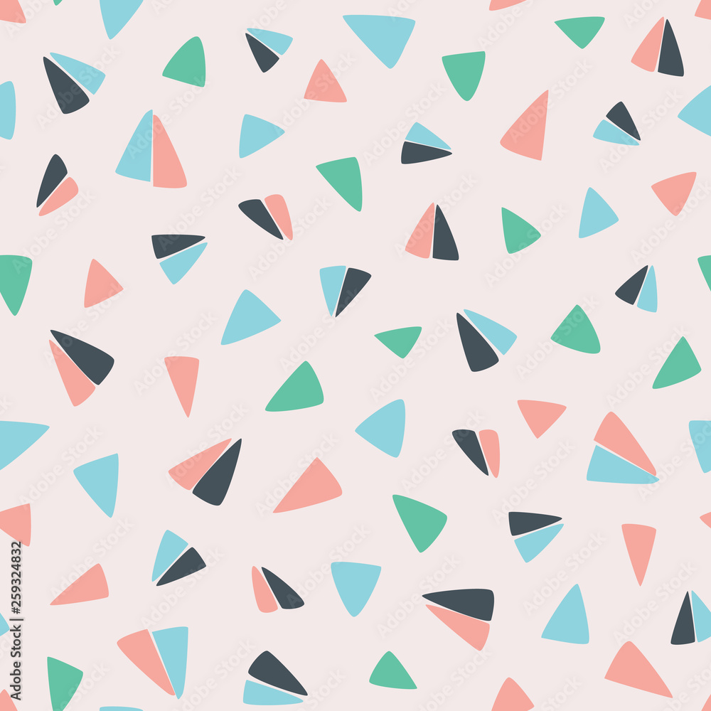 Seamless hand drawn geometric pattern with flying paper plane like triangles. Surface pattern design. Seamless hand drawn geometric pattern with flying paper plane like triangles. Surface pattern design.