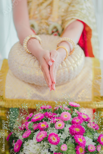 Close-up beautiful Thai wedding ceremony and thai wedding decoration.