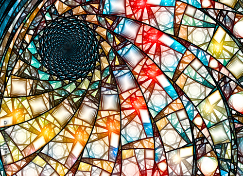 Photography Colorful stained glass fractal in golden ratio