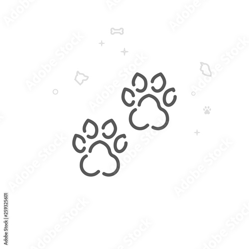 Animal Tracks, Footprint Vector Line Icon, Symbol, Pictogram, Sign. Light Abstract Geometric Background. Editable Stroke